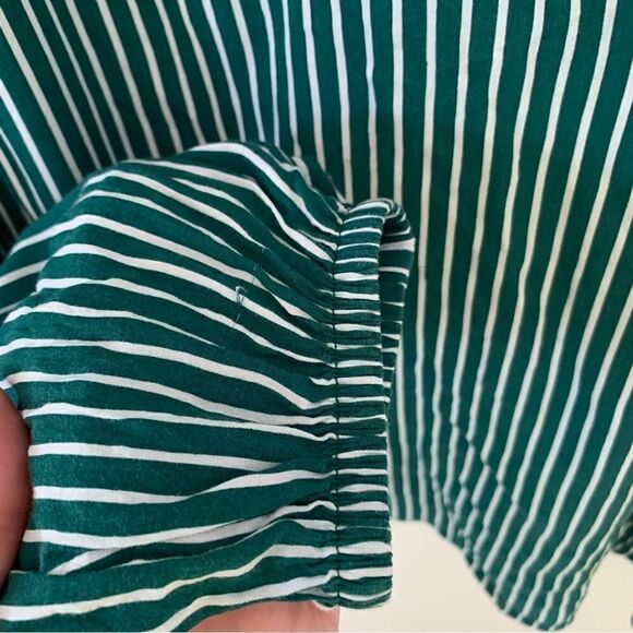 GAP Green White Vertical Striped Ruffle VNeckline Long Sleeve Blouse - Picture 4 of 6
